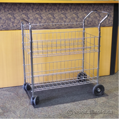 Silver Metal 2Tier Double Basket Rolling Wire Mail File Cart Allsold